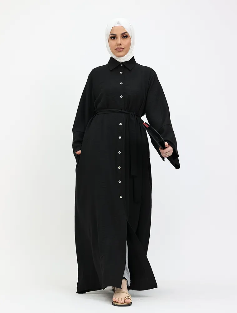 Black Linen Feel Collar Shirt